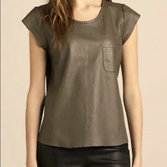 LAST CALL! MAKE OFFER! 
Joie Rancher Leather Pocket Tee in Mink Taupe, M - Picture 1 of 8